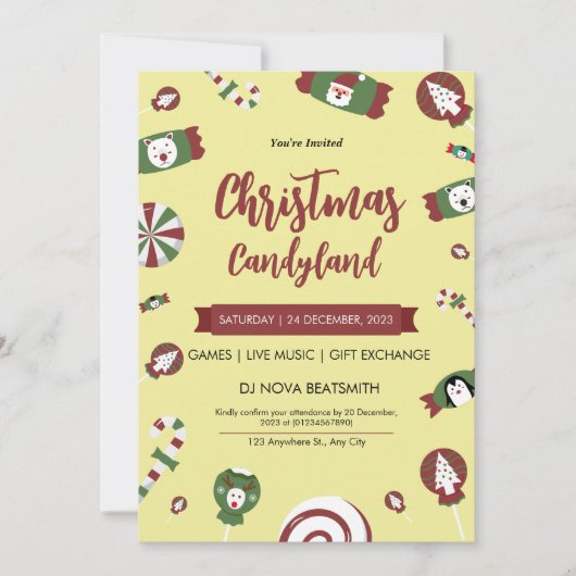 Moderne kerst Candyland Party uitnodiging (Voorkant)
