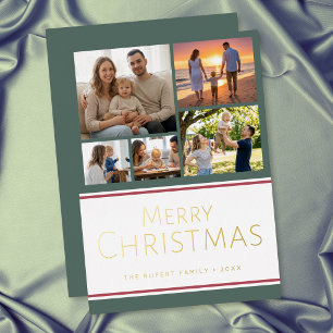 Moderne Kerst Collage met Hulst Foto's Prettig Ker Folie Feestdagenkaart