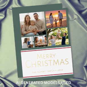 Moderne Kerst Collage met Hulst Foto's Prettig Ker Folie Feestdagenkaart