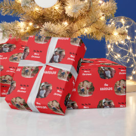 Moderne Kerst Custom Familie Foto Rood Cadeaupapier