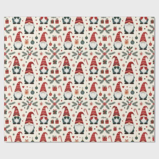 Moderne Kerst Cute Gnome Vakantie Pret Cadeaupapie Cadeaupapier (Vlak)