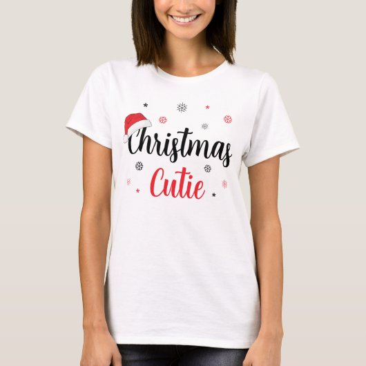 Moderne kerst Cutie Santa Hat T-shirt (Voorkant)