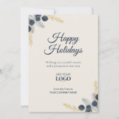 Moderne Kerst decoratie Eucalyptus Marine & Goud Feestdagenkaart (Voorkant)