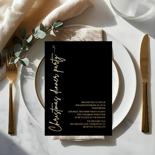 Moderne Kerst Dinerfeest met Goud Folie Uitnodiging