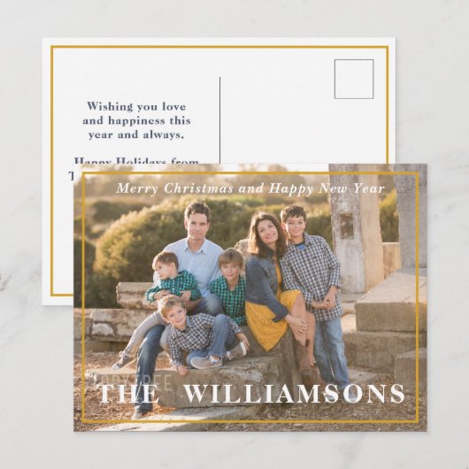 Moderne Kerst Eenvoudige Familiefoto Achternaam Feestdagenkaart (Voorkant / Achterkant)