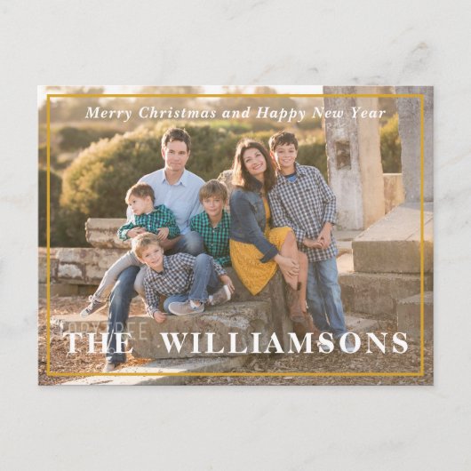 Moderne Kerst Eenvoudige Familiefoto Achternaam Feestdagenkaart (Voorkant)