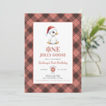 Moderne Kerst Eerste Verjaardag Eén Jollige Gans