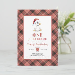 Moderne Kerst Eerste Verjaardag Eén Jollige Gans Kaart