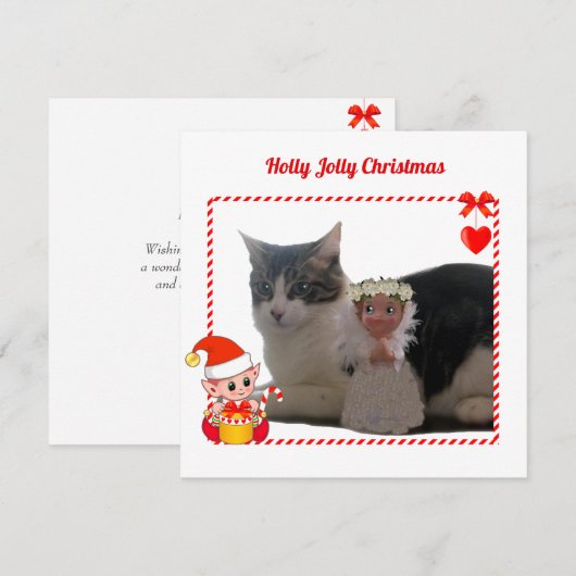 Moderne Kerst Elf & Aangepaste Kat Foto (Voorkant / Achterkant)