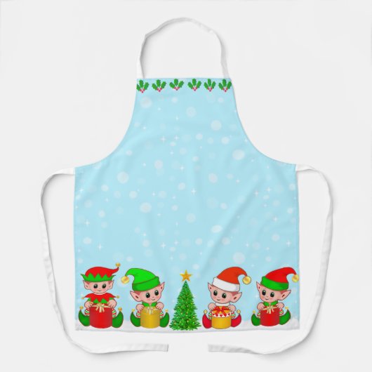 Moderne Kerst Elf Squad op Lichtblauw Schort (Voorkant)