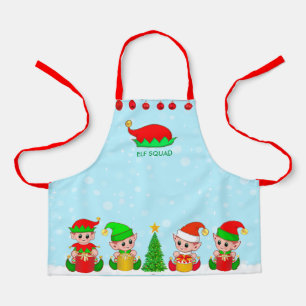 Moderne Kerst Elf Squad op Lichtblauw Schort