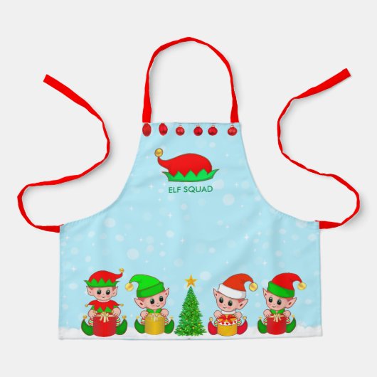 Moderne Kerst Elf Squad op Lichtblauw Schort (Voorkant)