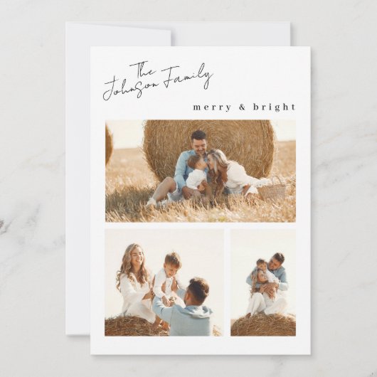 Moderne kerst en heldere kerstfamilie twee foto's feestdagenkaart (Voorkant)