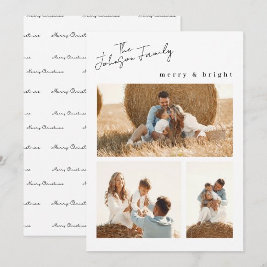 Moderne kerst en heldere kerstfamilie twee foto's feestdagenkaart (Voorkant / Achterkant)