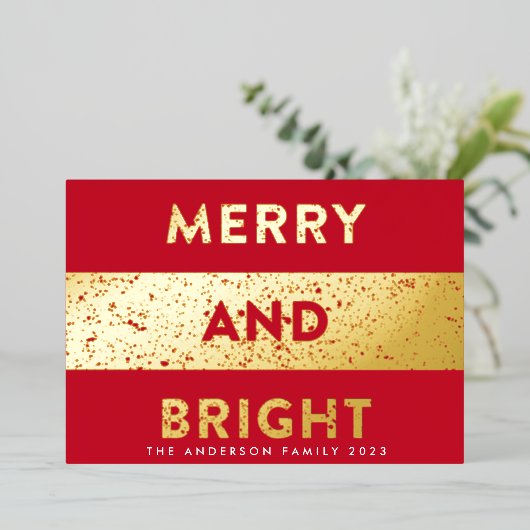 Moderne kerst en helderheid folie feestdagenkaart (Staand Voorkant)