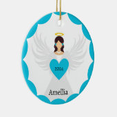 Moderne Kerst Engel Blauw Hart Custom Jaar Naam Keramisch Ornament (Rechts)