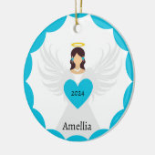 Moderne Kerst Engel Blauw Hart Custom Jaar Naam Keramisch Ornament (Links)