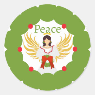 Moderne Kerst Engel Vrede Rood Groene Krans Ronde Sticker