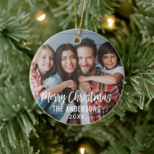 Moderne Kerst Familie Foto Lei Skalieuw Blauw Keramisch Ornament