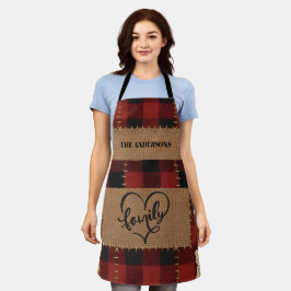 Moderne Kerst Familie Naam Rood Buffalo Plaid Schort