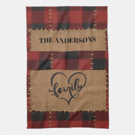 Moderne Kerst Familie Naam Rood Buffalo Plaid Theedoek