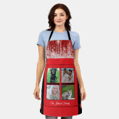 Moderne Kerst Familienaam Fotocollage Rood Schort (Gedragen)