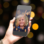 Moderne kerst foto faux metallic koper marine feestdagenkaart