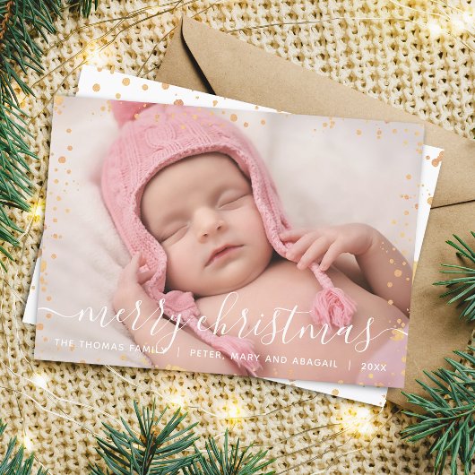 Moderne Kerst Foto Kaart met Gouden Spetters