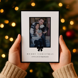 Moderne Kerst Foto met Zwarte Strik Feestdagenkaart