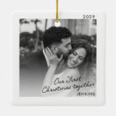Moderne Kerst Foto Ornament Onze Eerste Kerst Same (Achterkant)