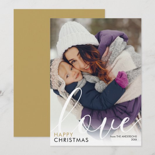 Moderne Kerst Foto Script Love Chic Feestdagenkaart (Voorkant / Achterkant)