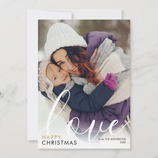 Moderne Kerst Foto Scriptie Liefde Chic Feestdagenkaart (Voorkant)