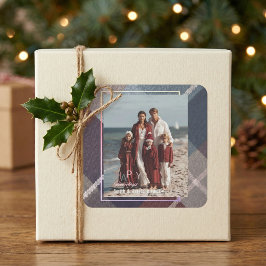 Moderne kerst gelukkig feestdagen familie foto vierkante sticker