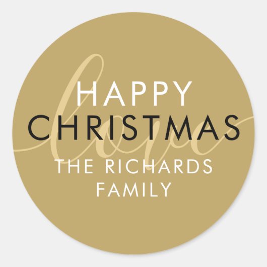 Moderne Kerst Gelukkig Goud Chique Script Liefde Ronde Sticker (Voorkant)