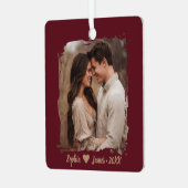 Moderne kerst | Gepersonaliseerde paar foto Metalen Ornament (Voorkant links)