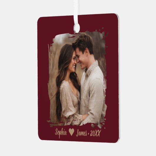Moderne kerst | Gepersonaliseerde paar foto Metalen Ornament (Voorkant links)