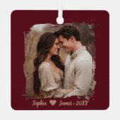 Moderne kerst | Gepersonaliseerde paar foto Metalen Ornament (Achterkant)
