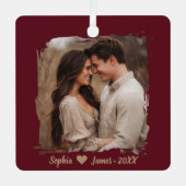 Moderne kerst | Gepersonaliseerde paar foto Metalen Ornament (Voorkant)
