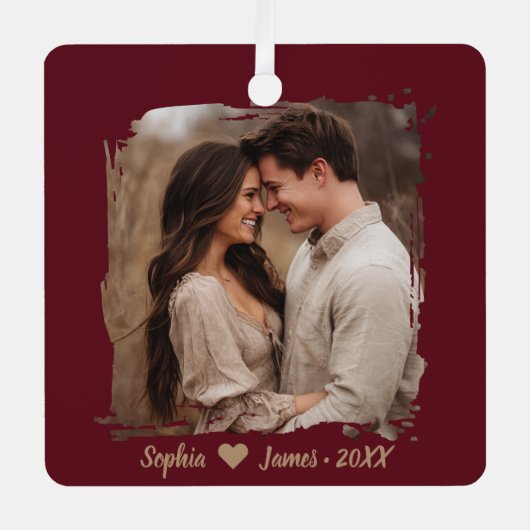 Moderne kerst | Gepersonaliseerde paar foto Metalen Ornament (Voorkant)