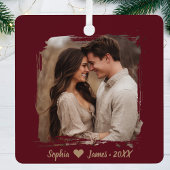 Moderne kerst | Gepersonaliseerde paar foto Metalen Ornament