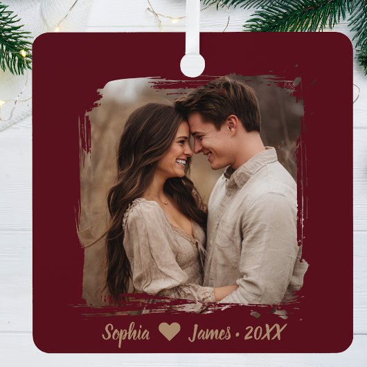 Moderne kerst | Gepersonaliseerde paar foto Metalen Ornament