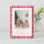 Moderne Kerst Geplaagd Rood Groen Familie Foto Feestdagenkaart (Staand voorkant)