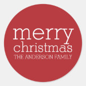 Moderne kerst - gewoon rood en wit ronde sticker (Voorkant)