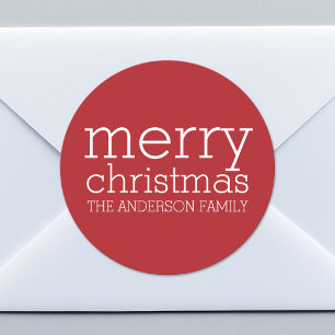 Moderne kerst - gewoon rood en wit ronde sticker