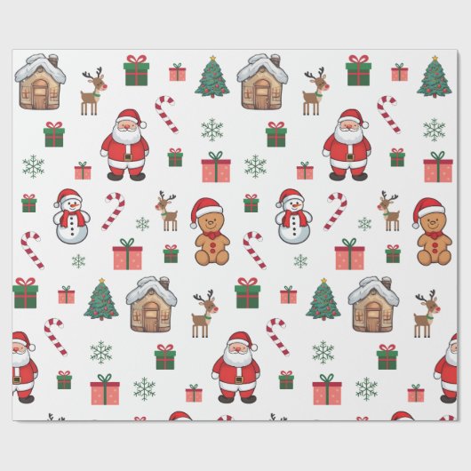 Moderne Kerst GingerbreadMannen Santa Deer Snowman Cadeaupapier (Vlak)