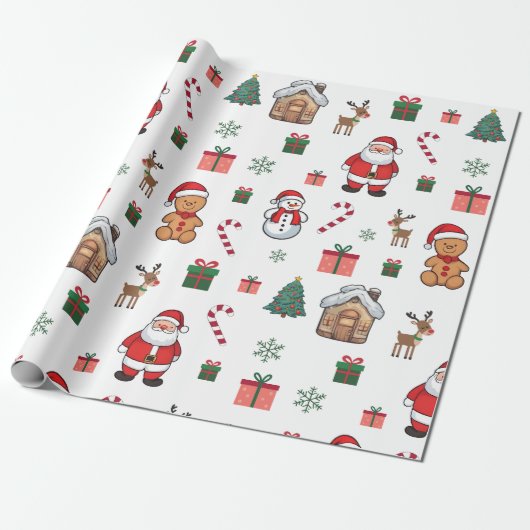 Moderne Kerst GingerbreadMannen Santa Deer Snowman Cadeaupapier (Uitgerold)