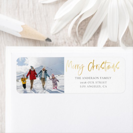 Moderne Kerst Goud & Foto Etiket (Insitu)