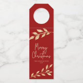 Moderne kerst gouden bladeren op vakantie rood flessenhanger (Voorkant)