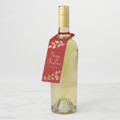 Moderne kerst gouden bladeren op vakantie rood flessenhanger (Schuin)