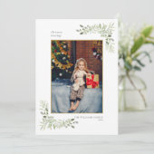 Moderne Kerst Gouden Geometrische Groene Foto Feestdagenkaart (Staand voorkant)